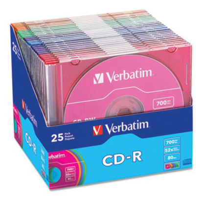 Picture of CD-R Discs, 700MB/80min, 52x, Slim Jewel Cases, Assorted Colors, 25/PackVER-94611