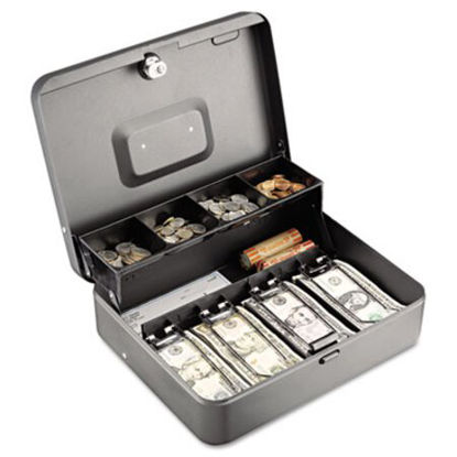 Picture of Tiered Cash Box w/Bill Weights, Cam Key Lock, CharcoalMMF-2216194G2