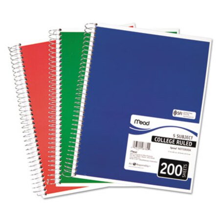 Picture of Spiral Notebook, 5 Subjects, Medium/College Rule, Assorted Color Covers, 11 x 8, 200 SheetsMEA-06780