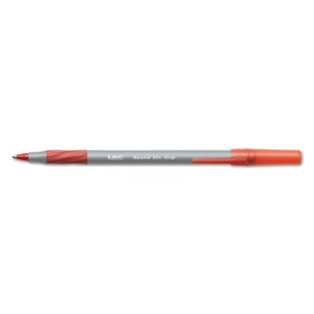 Picture of Round Stic Grip Xtra Comfort Ballpoint Pen, Easy-Glide, Stick, Medium 1.2 mm, Red Ink, Gray/Red Barrel, DozenBIC-GSMG11RD
