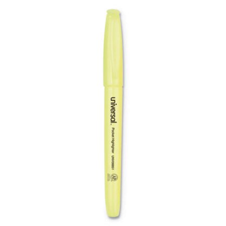 Picture of Pocket Highlighters, Fluorescent Yellow Ink, Chisel Tip, Yellow Barrel, DozenUNV-08851