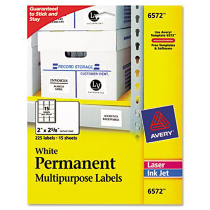 Picture of Permanent ID Labels w/ Sure Feed Technology, Inkjet/Laser Printers, 2 x 2.63, White, 15/Sheet, 15 Sheets/PackAVE-6572