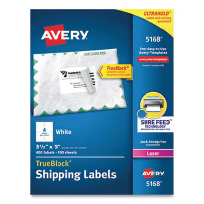Picture of Shipping Labels w/ TrueBlock Technology, Laser Printers, 3.5 x 5, White, 4/Sheet, 100 Sheets/BoxAVE-5168