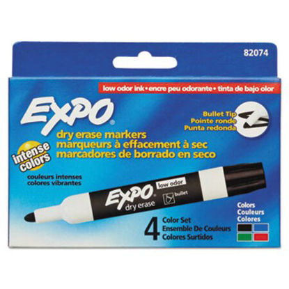 Picture of Low-Odor Dry-Erase Marker, Medium Bullet Tip, Assorted Colors, 4/SetSAN-82074