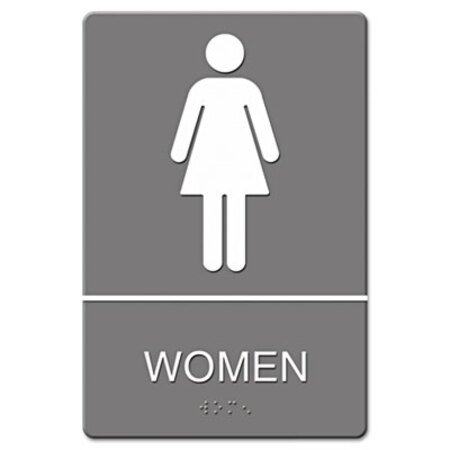 Picture of ADA Sign, Women Restroom Symbol w/Tactile Graphic, Molded Plastic, 6 x 9, GrayUSS-4816