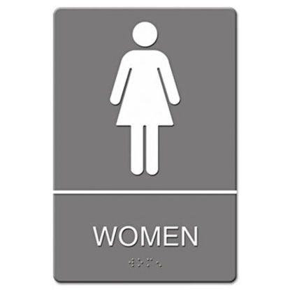 Picture of ADA Sign, Women Restroom Symbol w/Tactile Graphic, Molded Plastic, 6 x 9, GrayUSS-4816