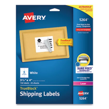 Picture of Shipping Labels w/ TrueBlock Technology, Laser Printers, 3.33 x 4, White, 6/Sheet, 25 Sheets/PackAVE-5264