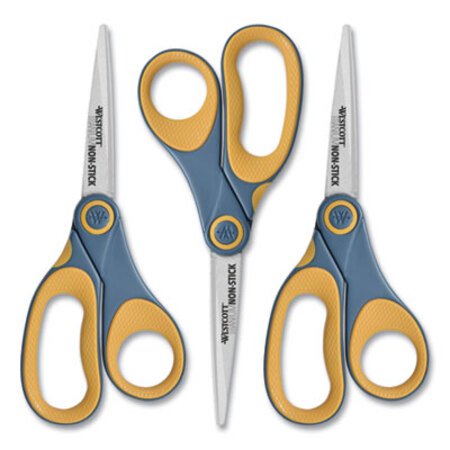 Picture of Non-Stick Titanium Bonded Scissors, 8" Long, 3.25" Cut Length, Gray/Yellow Straight Handles, 3/PackACM-15454