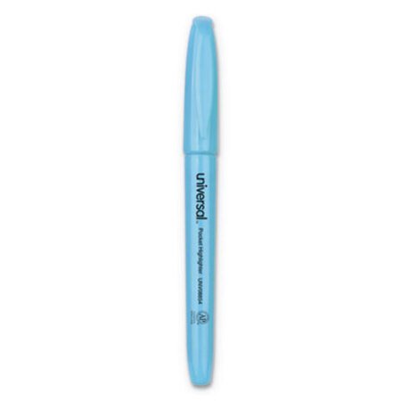 Picture of Pocket Highlighters, Fluorescent Blue Ink, Chisel Tip, Blue Barrel, DozenUNV-08854