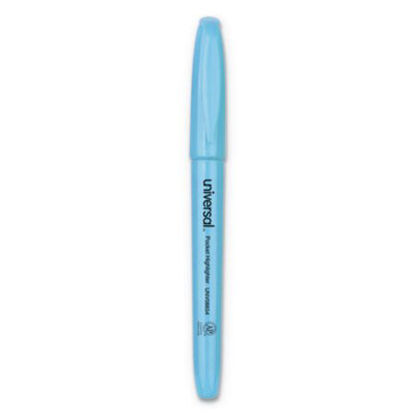 Picture of Pocket Highlighters, Fluorescent Blue Ink, Chisel Tip, Blue Barrel, DozenUNV-08854