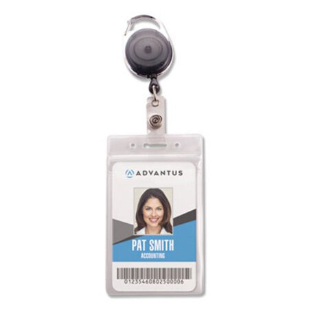 Picture of Resealable ID Badge Holder, Cord Reel, Vertical, 3.68 x 5, Clear, 10/PackAVT-91129