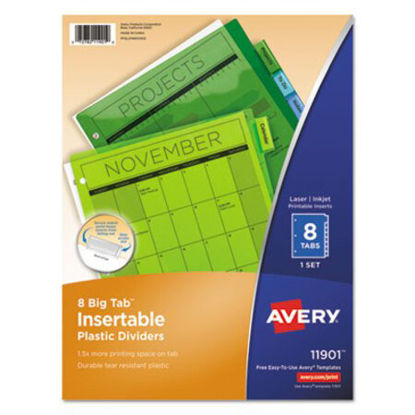 Picture of Insertable Big Tab Plastic Dividers, 8-Tab, 11 x 8.5, Assorted, 1 SetAVE-11901