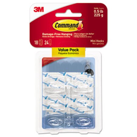 Picture of Clear Hooks and Strips, Plastic, Mini, 18 Hooks and 24 Strips/PackMMM-17006CLR18ES