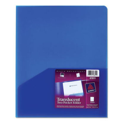 Picture of Plastic Two-Pocket Folder, 20-Sheet Capacity, Translucent BlueAVE-47811