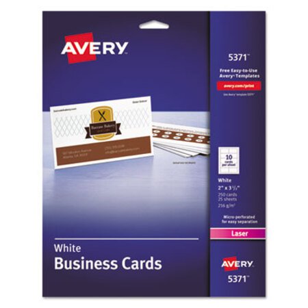 Picture of Printable Microperforated Business Cards with Sure Feed Technology, Laser, 2 x 3.5, White, Uncoated, 250/PackAVE-5371