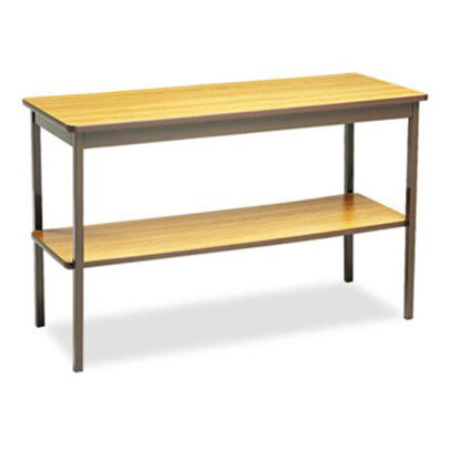 Picture of Utility Table with Bottom Shelf, Rectangular, 48w x 18d x 30h, Oak/BrownBRK-UTS1848LQ