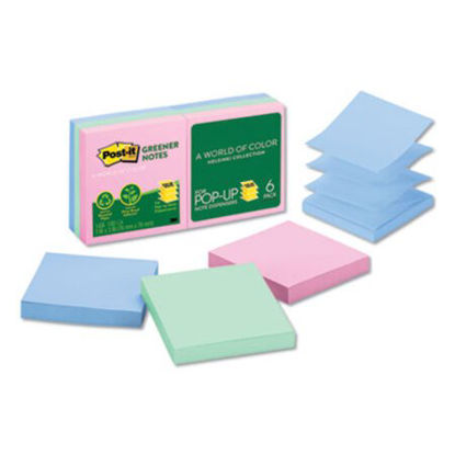Picture of Recycled Pop-up Notes, 3 x 3, Assorted Helsinki Colors, 100-Sheet, 6/PackMMM-R330RP6AP
