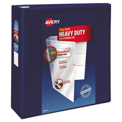 Picture of Heavy-Duty View Binder with DuraHinge and Locking One Touch EZD Rings, 3 Rings, 4" Capacity, 11 x 8.5, Navy BlueAVE-79804