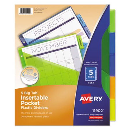 Picture of Insertable Big Tab Plastic 1-Pocket Dividers, 5-Tab, 11.13 x 9.25, Assorted, 1 SetAVE-11902