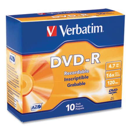 Picture of DVD-R Discs, 4.7GB, 16x, w/Slim Jewel Cases, 10/PackVER-95099