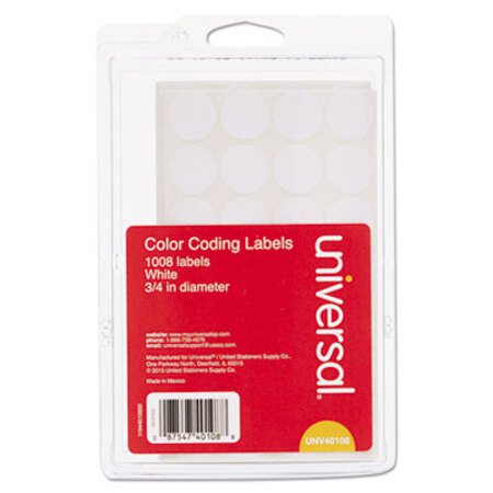 Picture of Self-Adhesive Removable Color-Coding Labels, 0.75" dia., White, 28/Sheet, 36 Sheets/PackUNV-40108