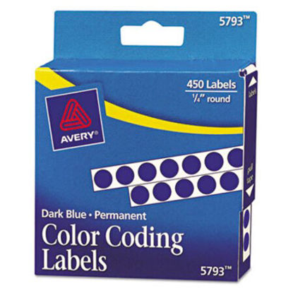 Picture of Handwrite-Only Permanent Self-Adhesive Round Color-Coding Labels in Dispensers, 0.25" dia., Dark Blue, 450/Roll, (5793)AVE-05793