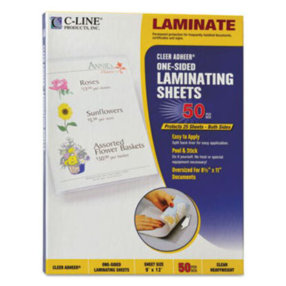 Picture of Cleer Adheer Self-Adhesive Laminating Film, 2 mil, 9" x 12", Gloss Clear, 50/BoxCLI-65001