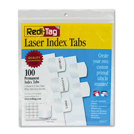 Picture of Laser Printable Index Tabs, 1/5-Cut Tabs, White, 1.13" Wide, 100/PackRTG-33117