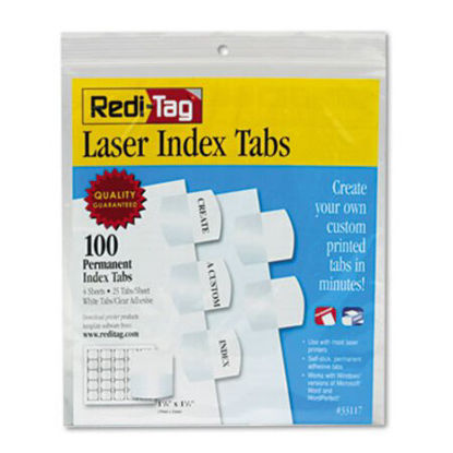 Picture of Laser Printable Index Tabs, 1/5-Cut Tabs, White, 1.13" Wide, 100/PackRTG-33117
