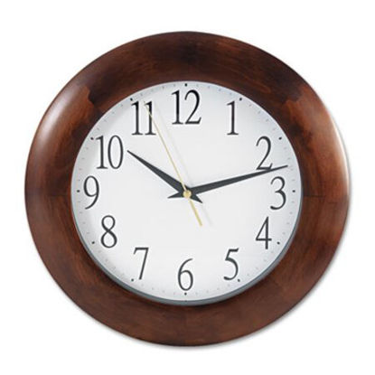 Picture of Round Wood Wall Clock, 12.75" Overall Diameter, Cherry Case, 1 AA (sold separately)UNV-10414