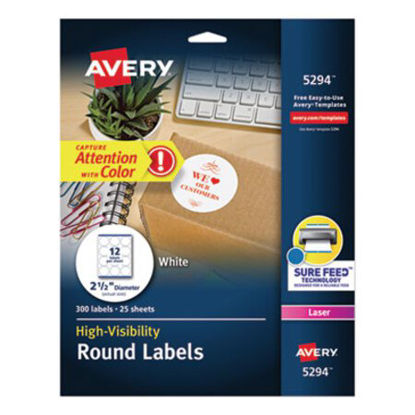 Picture of Permanent Laser Print-to-the-Edge ID Labels w/SureFeed, 2 1/2"dia, White, 300/PKAVE-5294