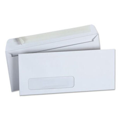 Picture of Peel Seal Strip Business Envelope, #10, Square Flap, Self-Adhesive Closure, Lower Left Window, 4.13 x 9.5, White, 500/BoxUNV-36005