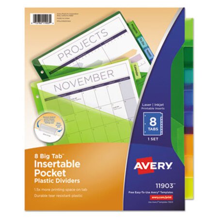 Picture of Insertable Big Tab Plastic 1-Pocket Dividers, 8-Tab, 11.13 x 9.25, Assorted, 1 SetAVE-11903