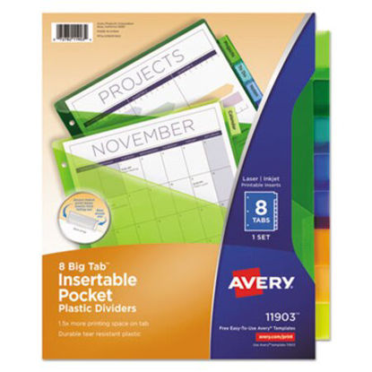 Picture of Insertable Big Tab Plastic 1-Pocket Dividers, 8-Tab, 11.13 x 9.25, Assorted, 1 SetAVE-11903