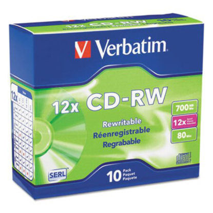 Picture of CD-RW, 700MB, 4X-12X High Speed, Branded Surface, 10/PK Slim CaseVER-95156
