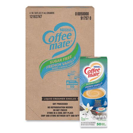 Picture of Liquid Coffee Creamer, Sugar-Free French Vanilla, 0.38 oz Mini Cups, 50/Box, 4 Boxes/Carton, 200 Total/CartonNES-91757CT