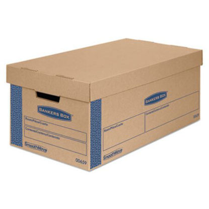 Picture of SmoothMove Prime Moving and Storage Boxes, Small, Half Slotted Container (HSC), 24" x 12" x 10", Brown Kraft/Blue, 8/CartonFEL-0065901