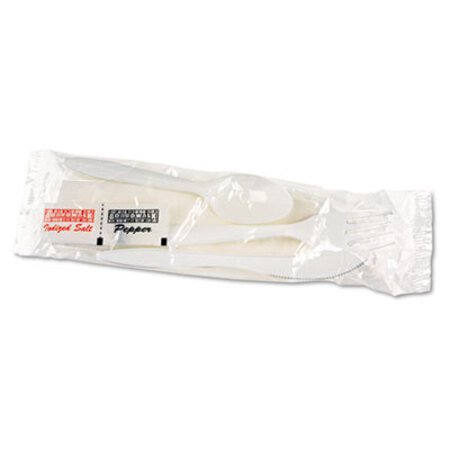 Picture of Cutlery Kit, Plastic Fork/Spoon/Knife/Salt/Polypropylene/Napkin, White, 250/CartonBWK-6KITMW