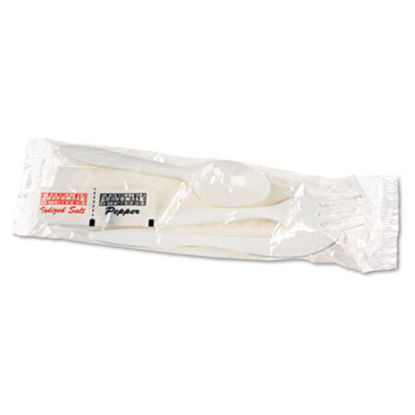 Picture of Cutlery Kit, Plastic Fork/Spoon/Knife/Salt/Polypropylene/Napkin, White, 250/CartonBWK-6KITMW