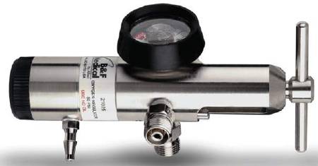 Picture of B & F Medical Oxygen Regulator Click Style with Gauge and 2 Check Valves 0 - 25 LPM Barb Outlet CGA-87021025