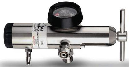 Picture of B & F Medical Oxygen Regulator Click Style with Gauge and 2 Check Valves 0 - 25 LPM Barb Outlet CGA-87021025