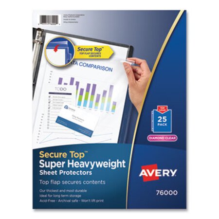 Picture of Secure Top Sheet Protectors, Super Heavy Gauge, Letter, Diamond Clear, 25/PackAVE-76000