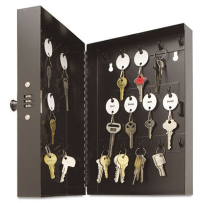 Picture of Hook-Style Key Cabinet, 28-Key, Steel, Black, 7-3/4"w x 3-1/4"d x 11-1/2"hMMF-201202804