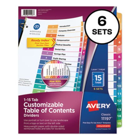 Picture of Customizable TOC Ready Index Multicolor Dividers, 15-Tab, Letter, 6 SetsAVE-11197