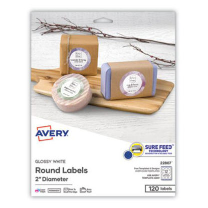 Picture of Round Print-to-the Edge Labels with Sure Feed and Easy Peel, 2" dia, Glossy White, 120/PKAVE-22807
