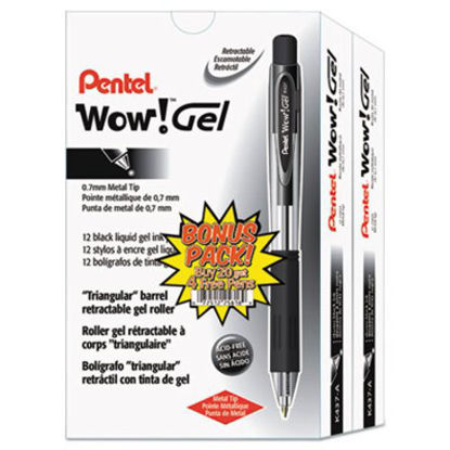 Picture of WOW! Gel Pen Bonus Pack, Retractable, Medium 0.7 mm, Black Ink, Clear/Black Barrel, 24/PackPEN-K437ASW2
