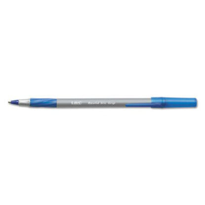 Picture of Round Stic Grip Xtra Comfort Ballpoint Pen, Easy-Glide, Stick, Medium 1.2 mm, Blue Ink, Gray/Blue Barrel, DozenBIC-GSMG11BE