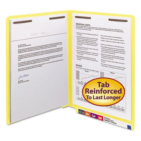Picture of Heavyweight Colored End Tab Folders with Two Fasteners, Straight Tab, Letter Size, Yellow, 50/BoxSMD-25940