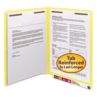 Picture of Heavyweight Colored End Tab Folders with Two Fasteners, Straight Tab, Letter Size, Yellow, 50/BoxSMD-25940