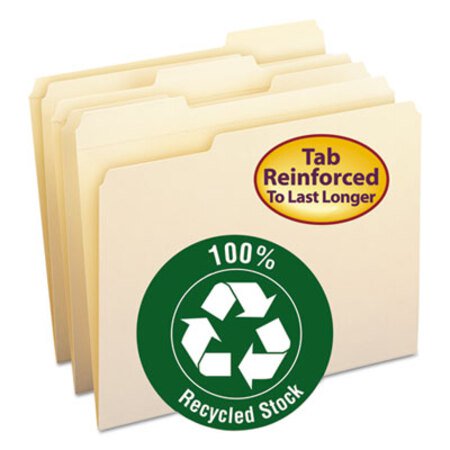 Picture of 100% Recycled Reinforced Top Tab File Folders, 1/3-Cut Tabs, Letter Size, Manila, 100/BoxSMD-10347
